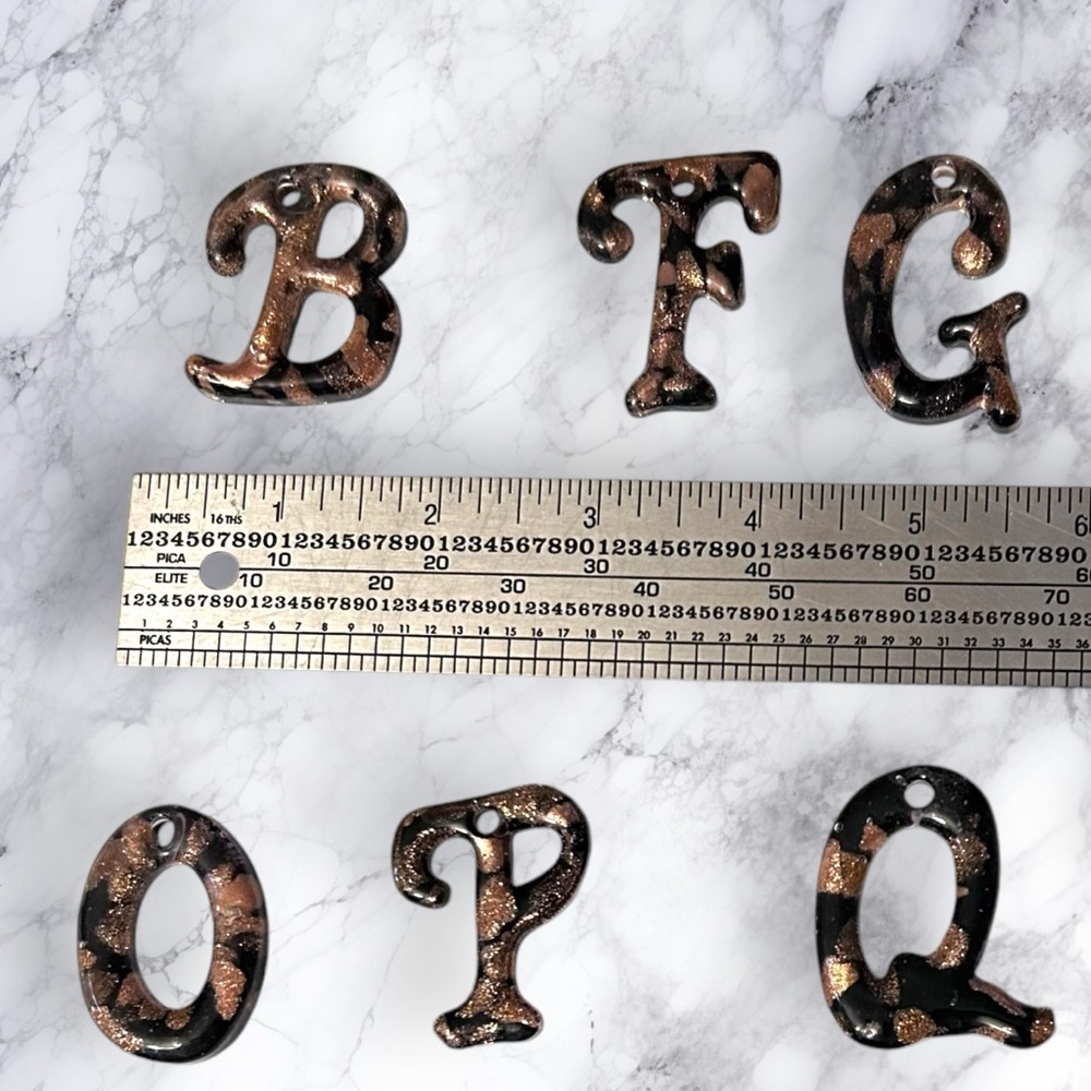 Hand Crafted Necklace Initials Letters Black Copper Glass - Picture 4 of 8